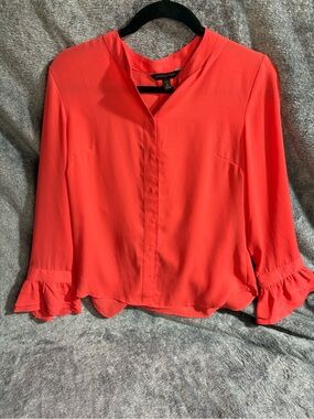 Banana Republic Coral Red Ruffle Cuff Blouse